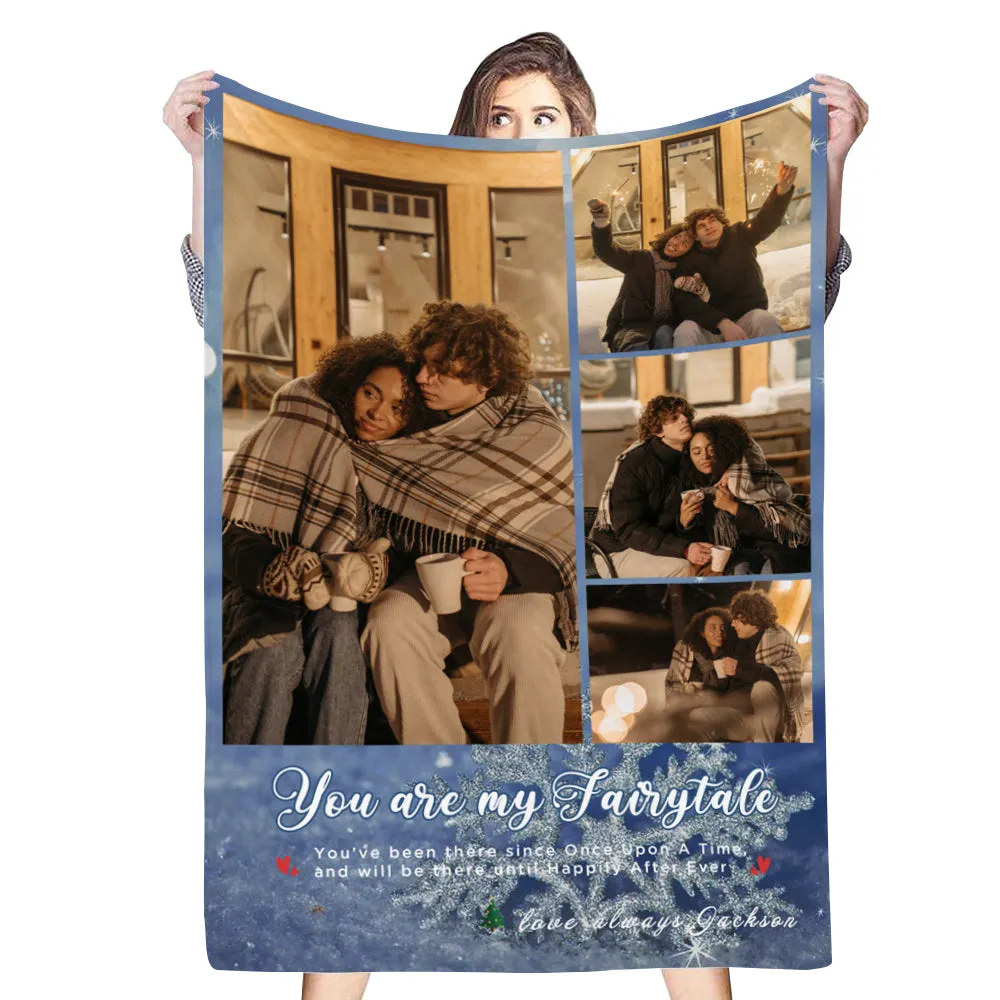 Custom 4 Photos Couple Fleece Blanket You Are My Fairytale