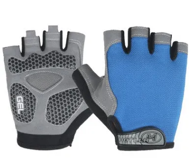 Cycling Shock Absorbing Anti-Slip Gloves Fitness Weight Lifting Training Half-finger Gloves, Size:L(Lake Blue)