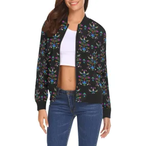 Dakota Damask Black All Over Print Bomber Jacket for Women