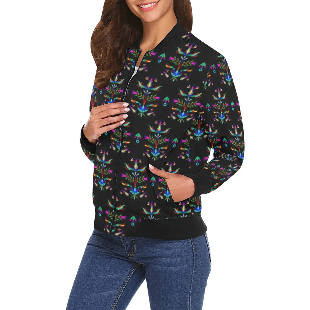 Dakota Damask Black All Over Print Bomber Jacket for Women