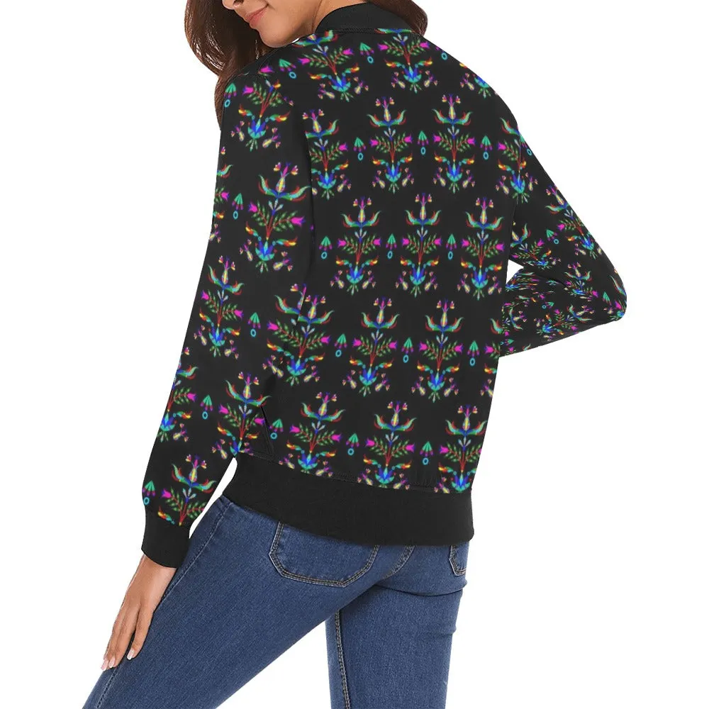 Dakota Damask Black All Over Print Bomber Jacket for Women