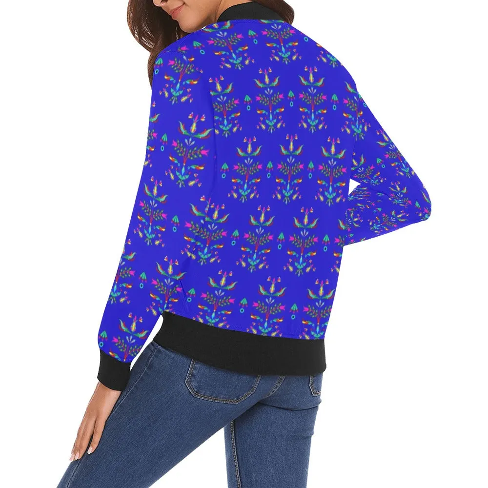 Dakota Damask Blue All Over Print Bomber Jacket for Women