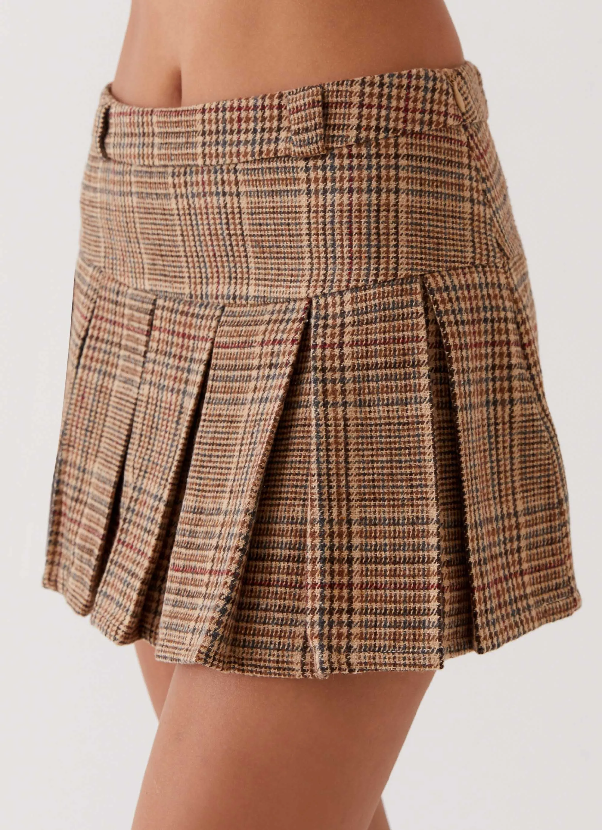 Danica Pleated Mini Skirt - Brown Check