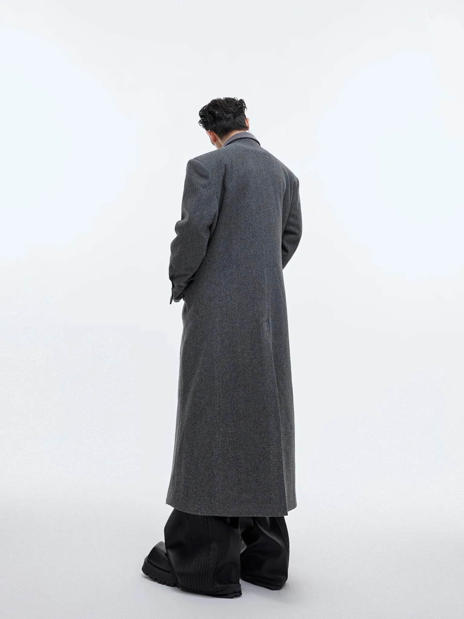 Deconstructed Cinched Woolen Coat | Metallic Buckle Long Overcoat