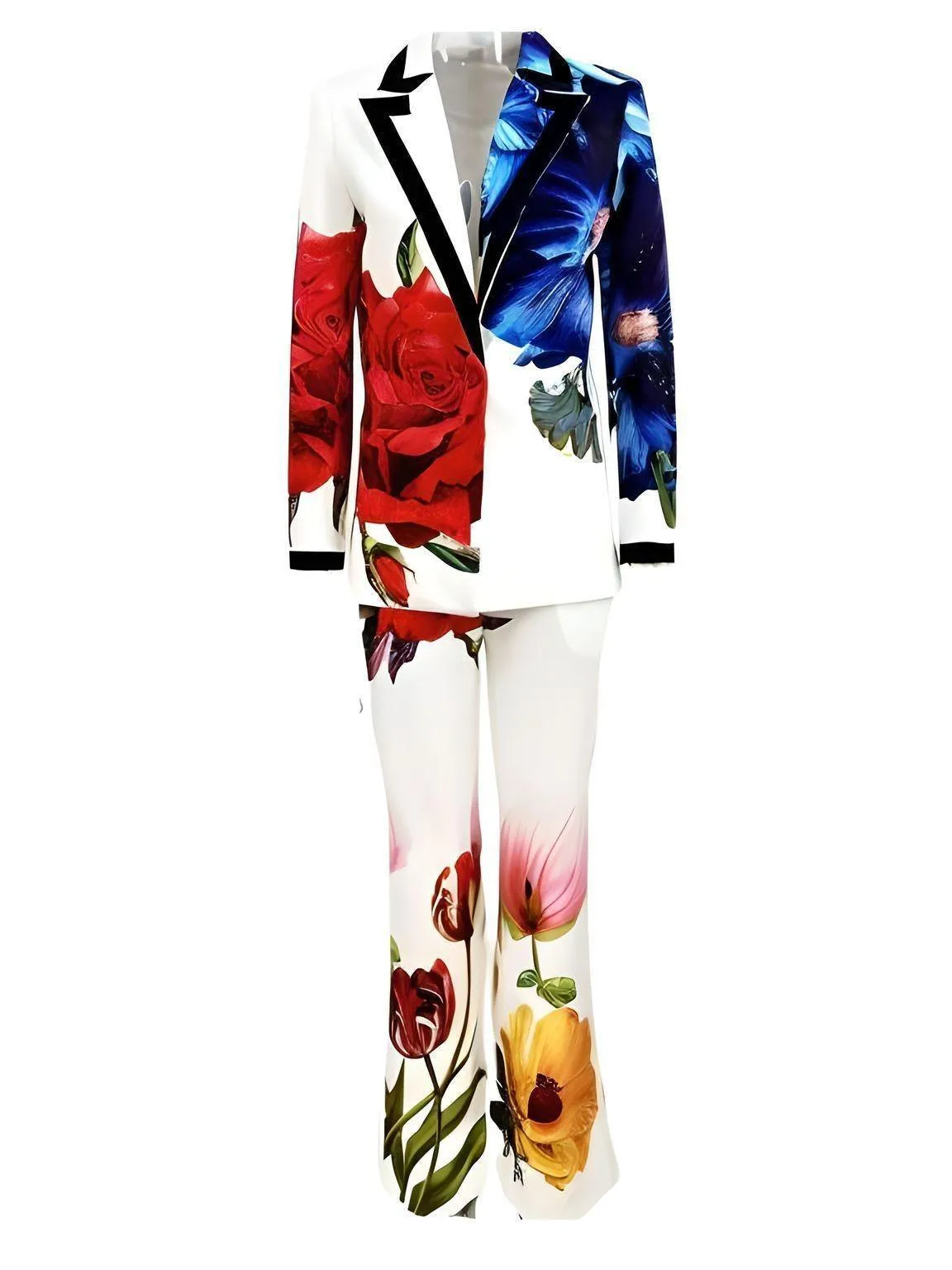 Designer Suit Set Women's Single Button Gorgeous Floral Printed Blazer Suit Pants Set