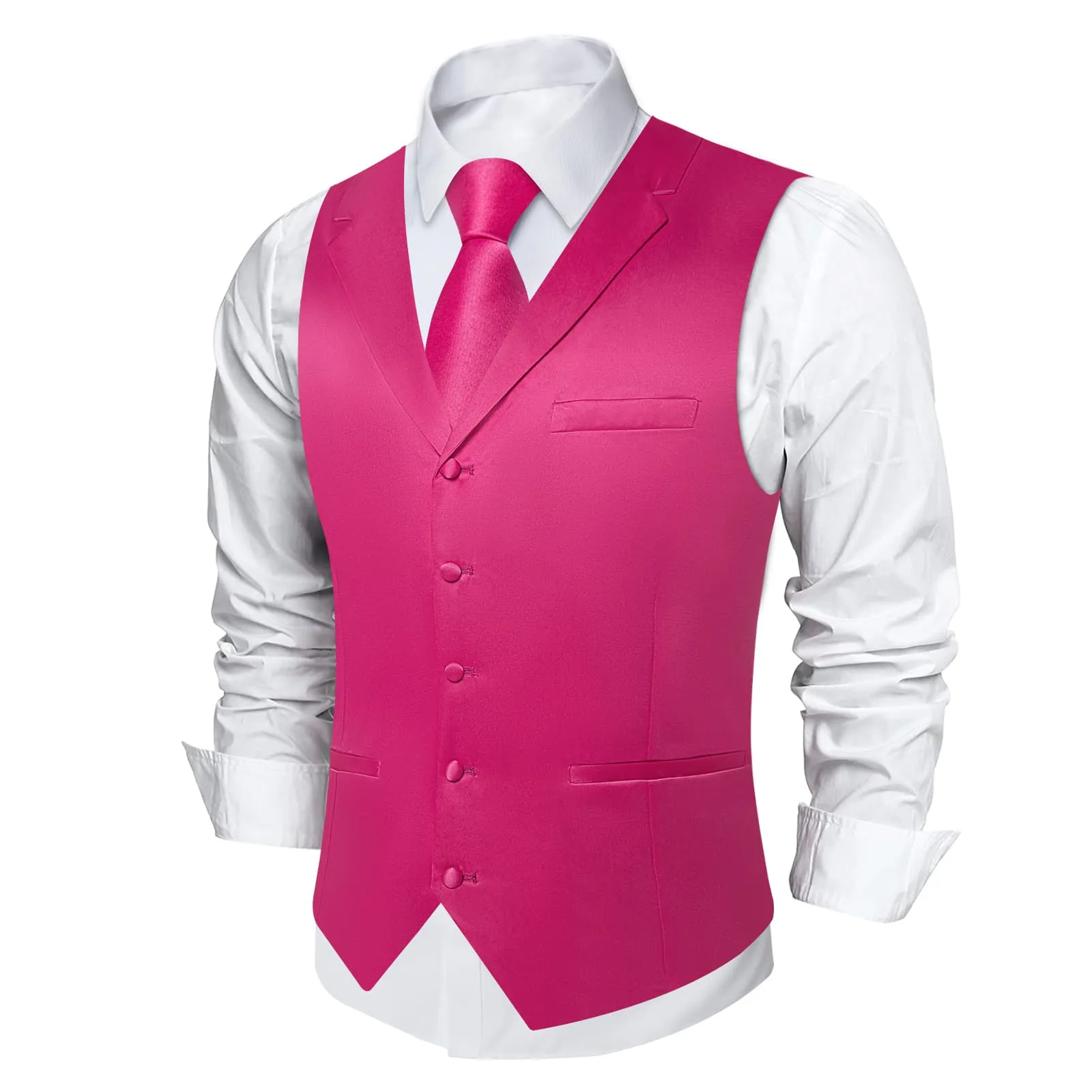 DiBanGu Tuxedo Waistcoat Bright Pink Solid Notched Collar Mens Business Casual Vest