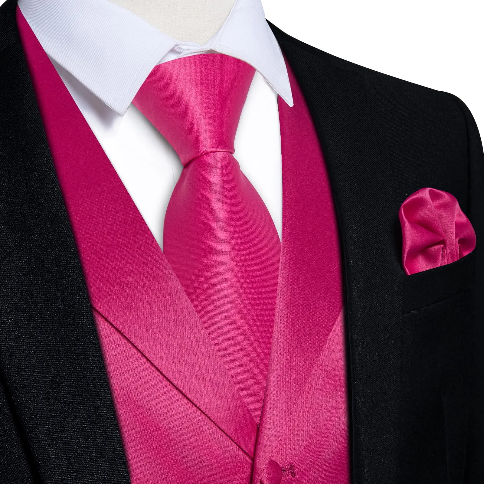 DiBanGu Tuxedo Waistcoat Bright Pink Solid Notched Collar Mens Business Casual Vest