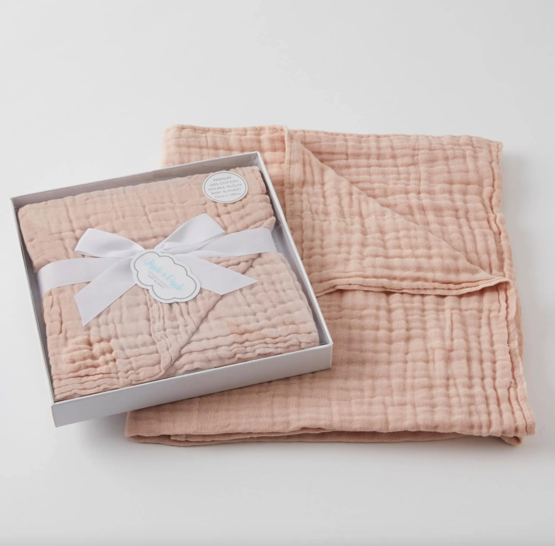 Double Muslin Cotton Baby Blanket Wrap in Grey, Sage or Peach