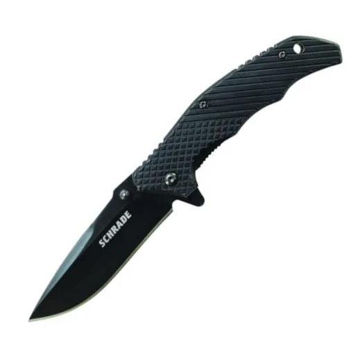 Drop Point Blade Black Steel Handle