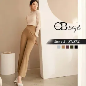 ELASTIC WAIST SLIM SKINNY FLARED PANTS