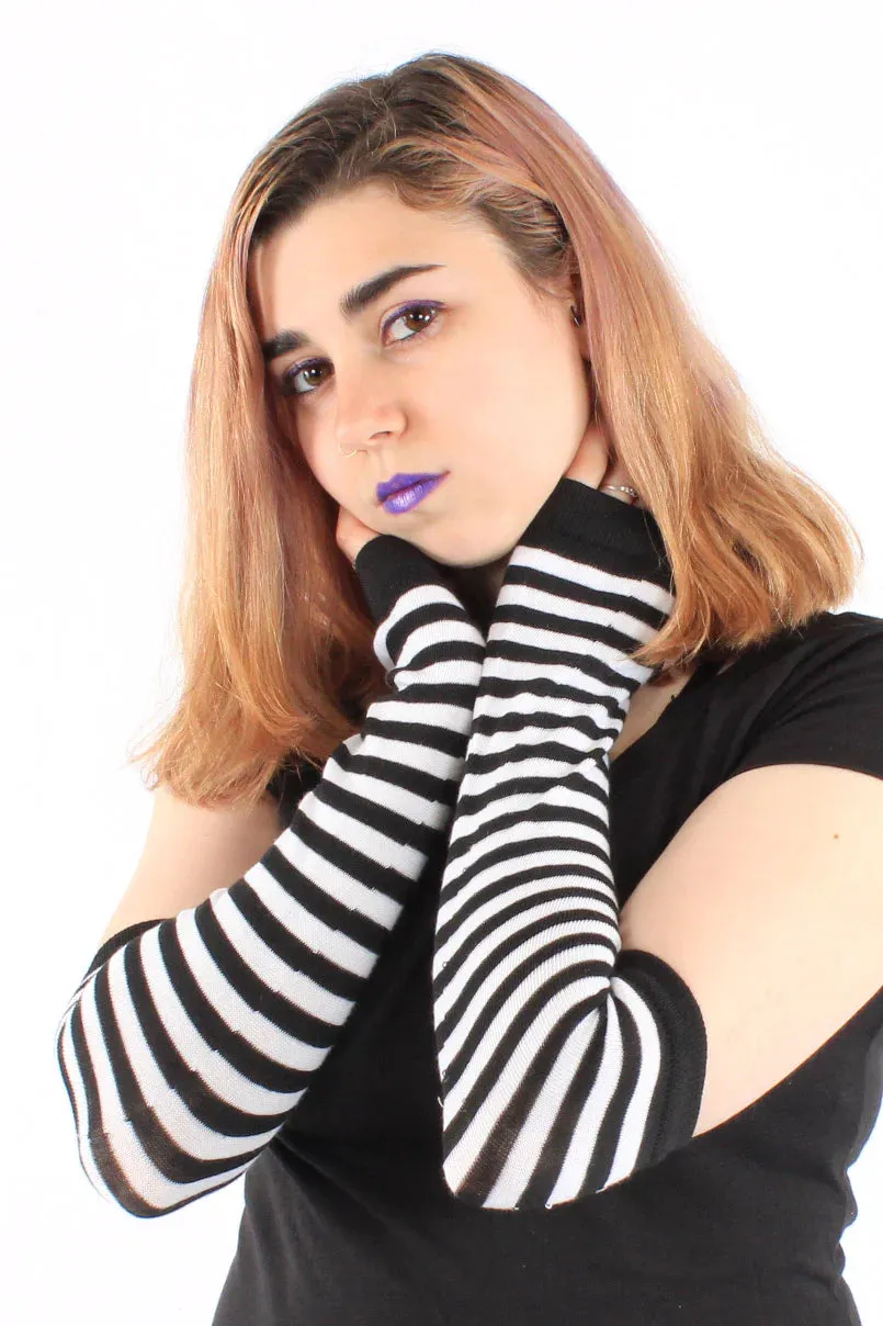 Emo Striped Arm Warmers [Black/White]