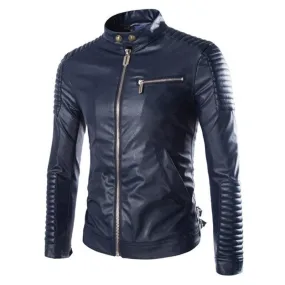 European Style Fashion Winter Zipper Motorcycle Leather Jacket Men Outwear Casual Slim Solid PU Men's Jacket Coat 3 Colors M-XXL