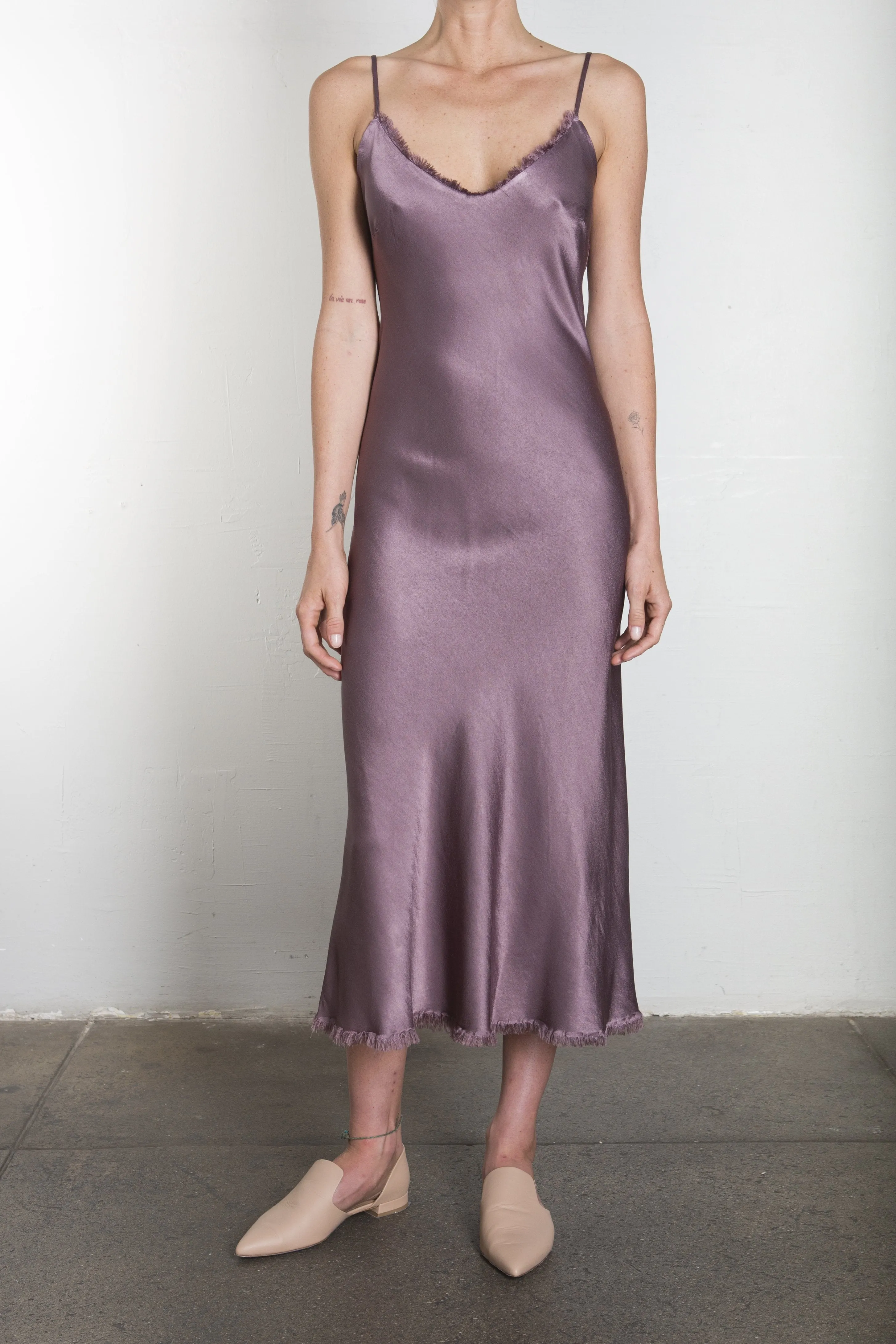 Farrah Slip Dress in Vintage Satin - Mulberry