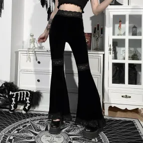 Fashionkova Christmas outfit Women's Gothic Pants New Women's Flared Pants Dark Temperament Lace Splicing Slim Hip Hop Dance Trousers Female