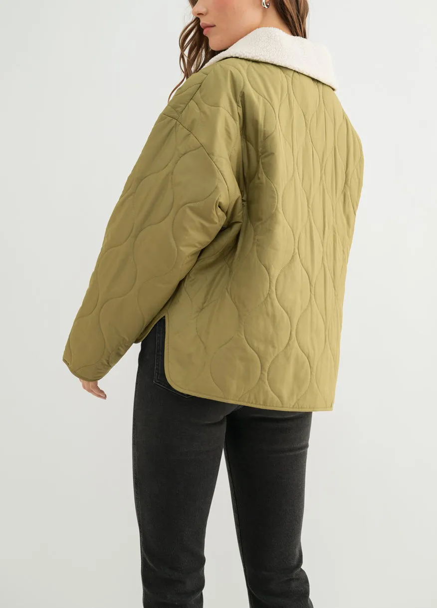 Faux-Sherling Olive Detail Jacket