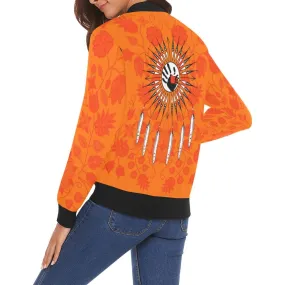 Floral Beadwork Real Orange Feather Directions Bomber Jacket for Women