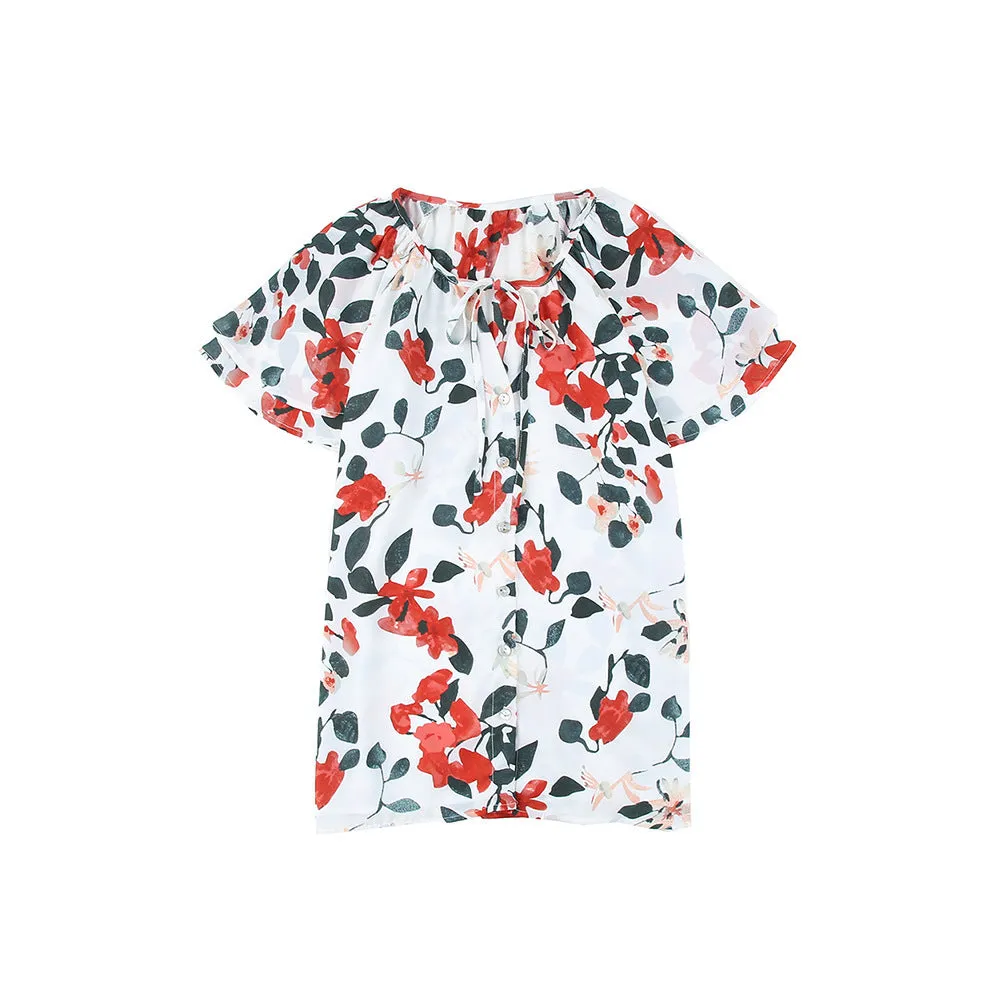 Floral V-neck Button Shirt