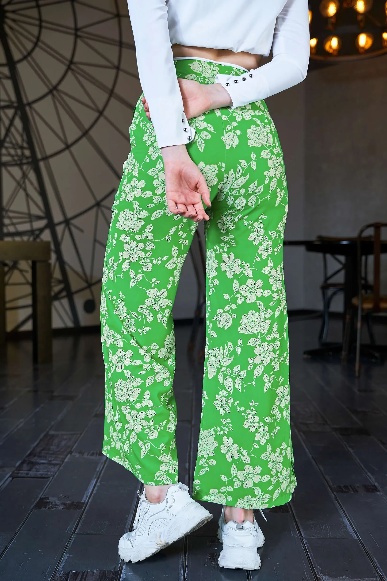 Floral Wide Leg Flared Trouser