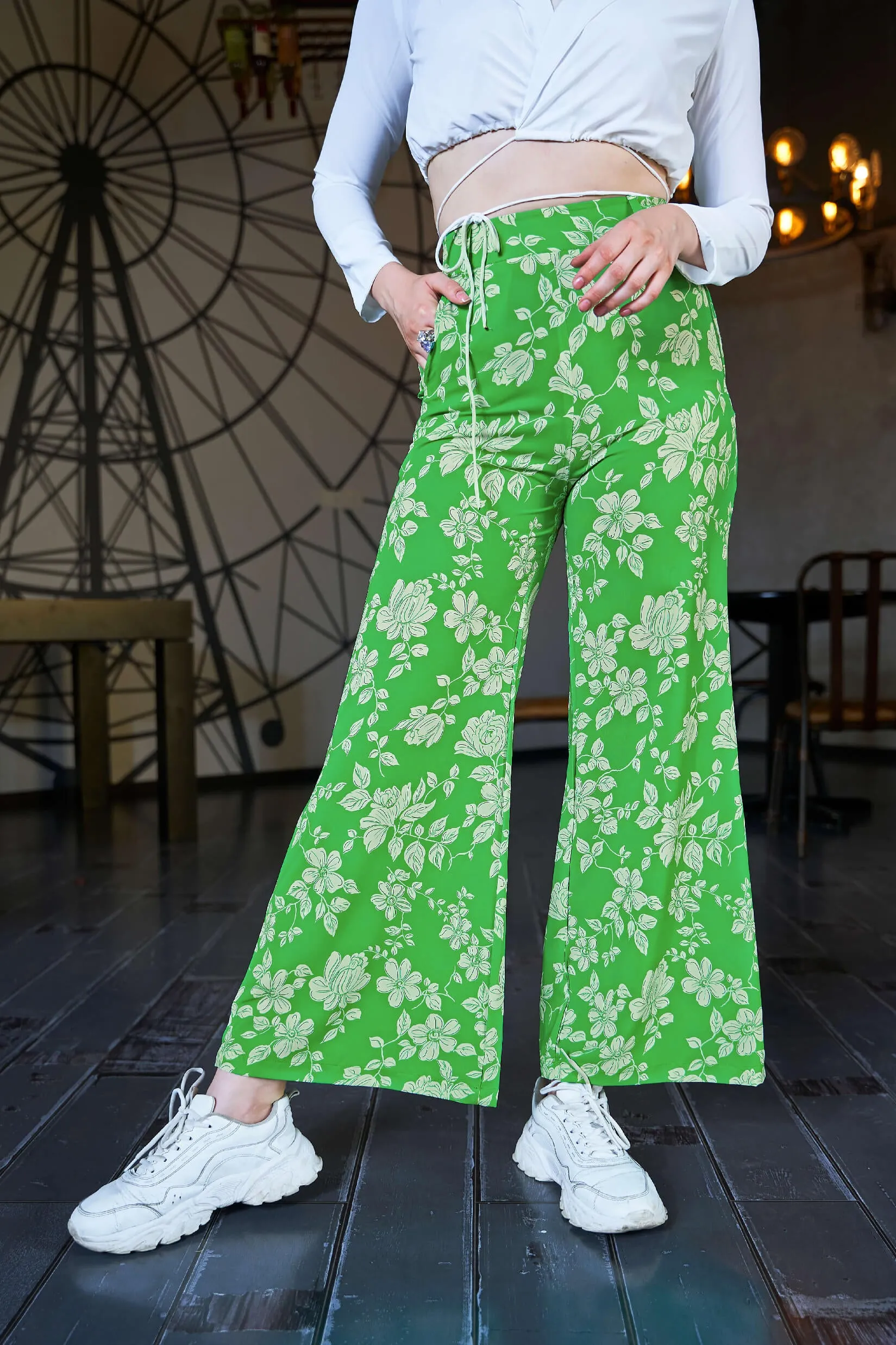 Floral Wide Leg Flared Trouser