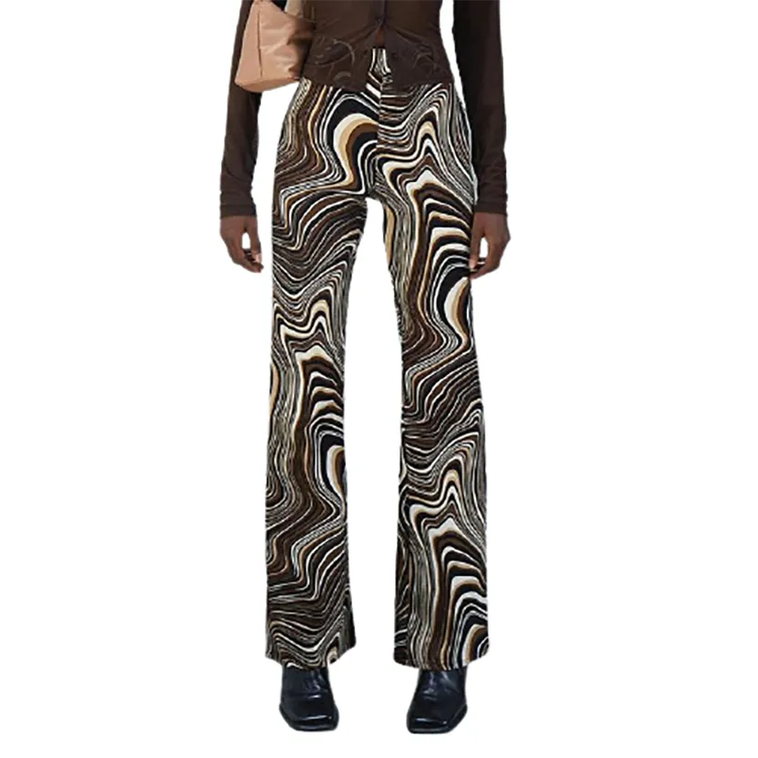 Funki Buys | Pants | Women's  Ripple Print Flared Bell Bottoms