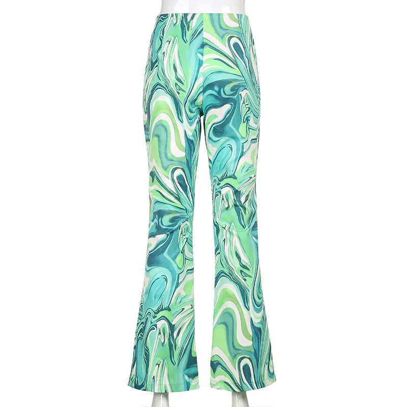 Funki Buys | Pants | Women's  Ripple Print Flared Bell Bottoms