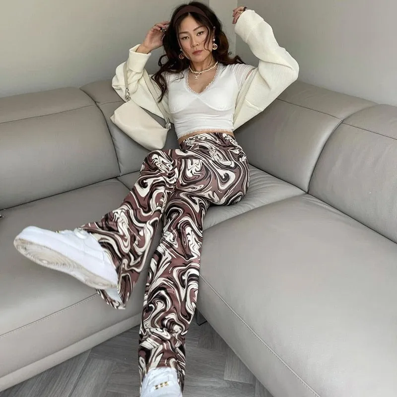 Funki Buys | Pants | Women's  Ripple Print Flared Bell Bottoms