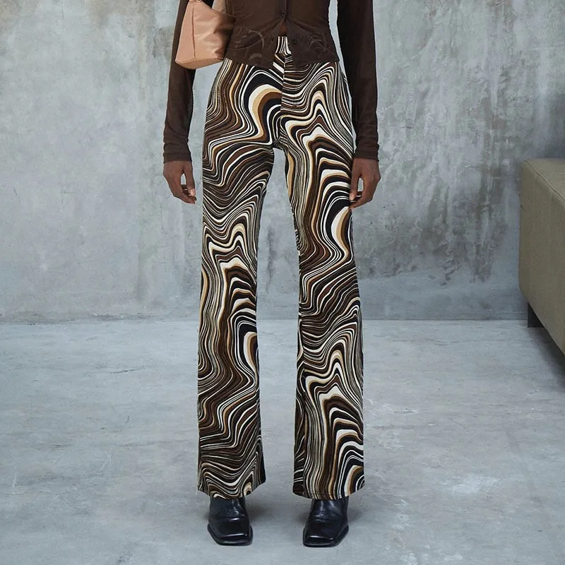 Funki Buys | Pants | Women's  Ripple Print Flared Bell Bottoms