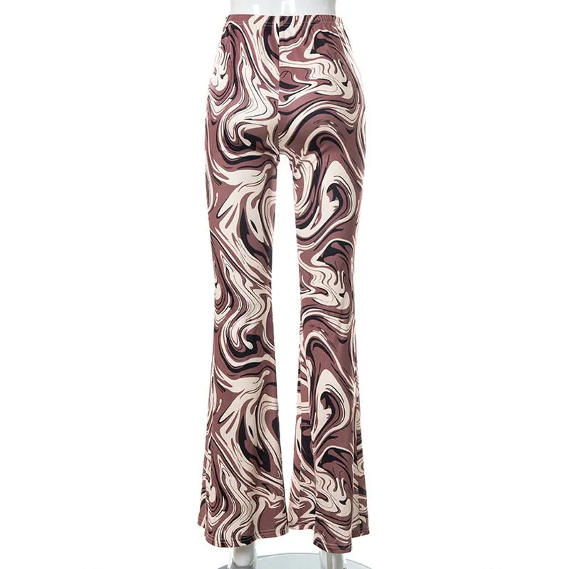 Funki Buys | Pants | Women's  Ripple Print Flared Bell Bottoms