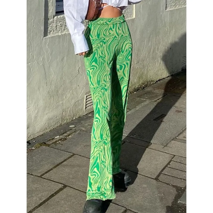 Funki Buys | Pants | Women's  Ripple Print Flared Bell Bottoms