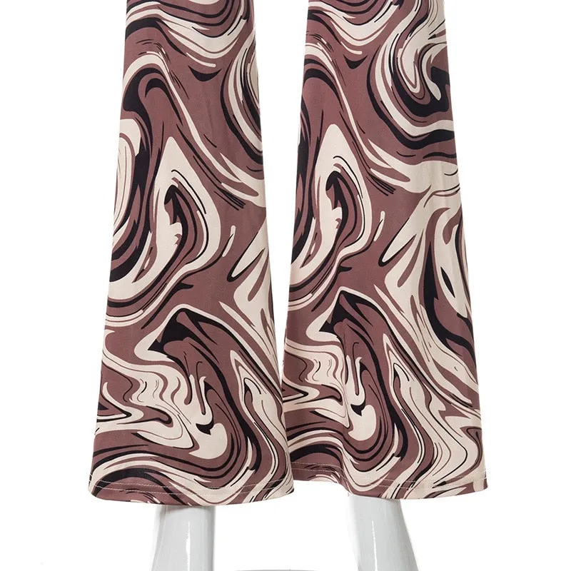 Funki Buys | Pants | Women's  Ripple Print Flared Bell Bottoms