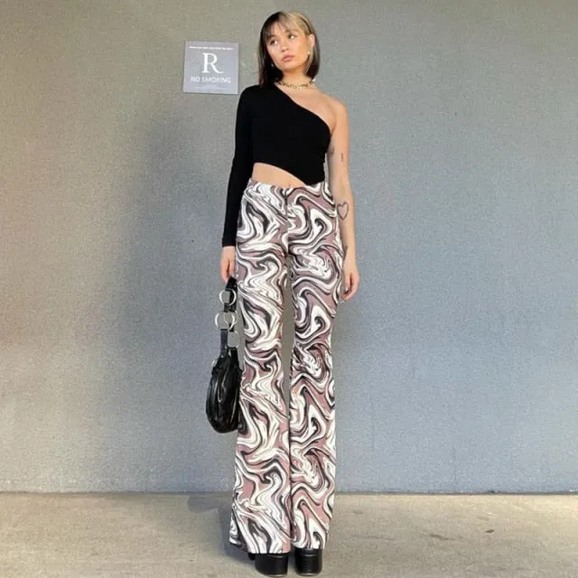 Funki Buys | Pants | Women's  Ripple Print Flared Bell Bottoms