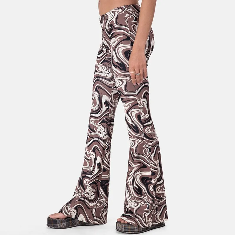 Funki Buys | Pants | Women's  Ripple Print Flared Bell Bottoms