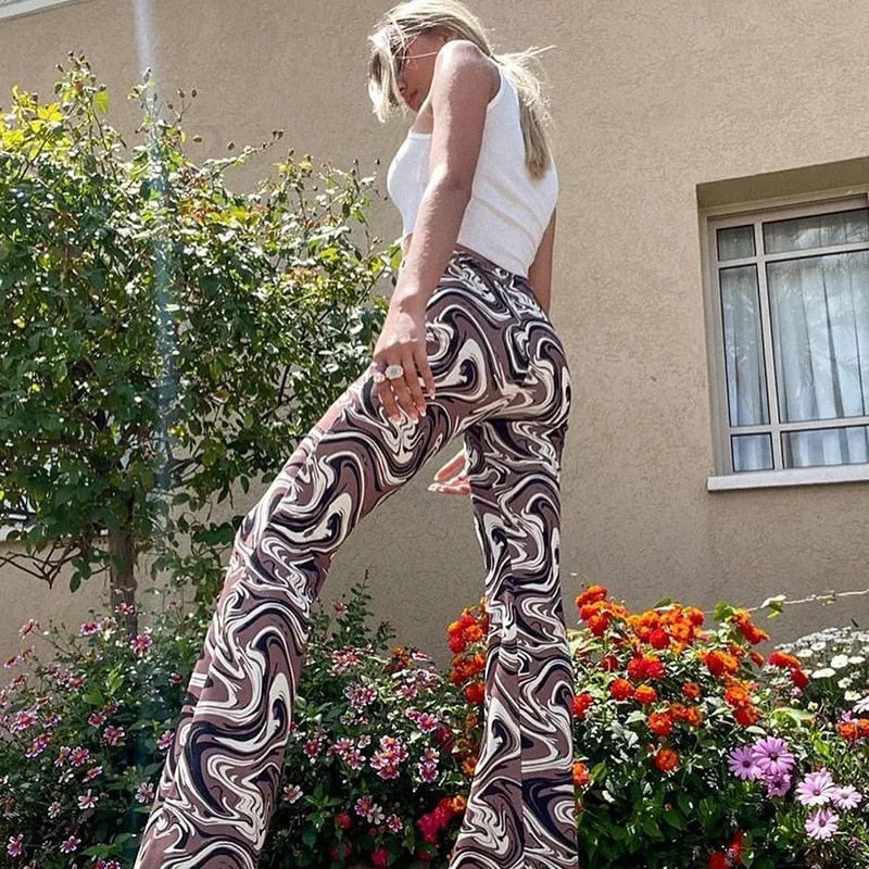 Funki Buys | Pants | Women's  Ripple Print Flared Bell Bottoms