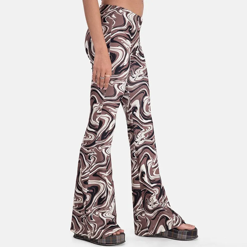 Funki Buys | Pants | Women's  Ripple Print Flared Bell Bottoms