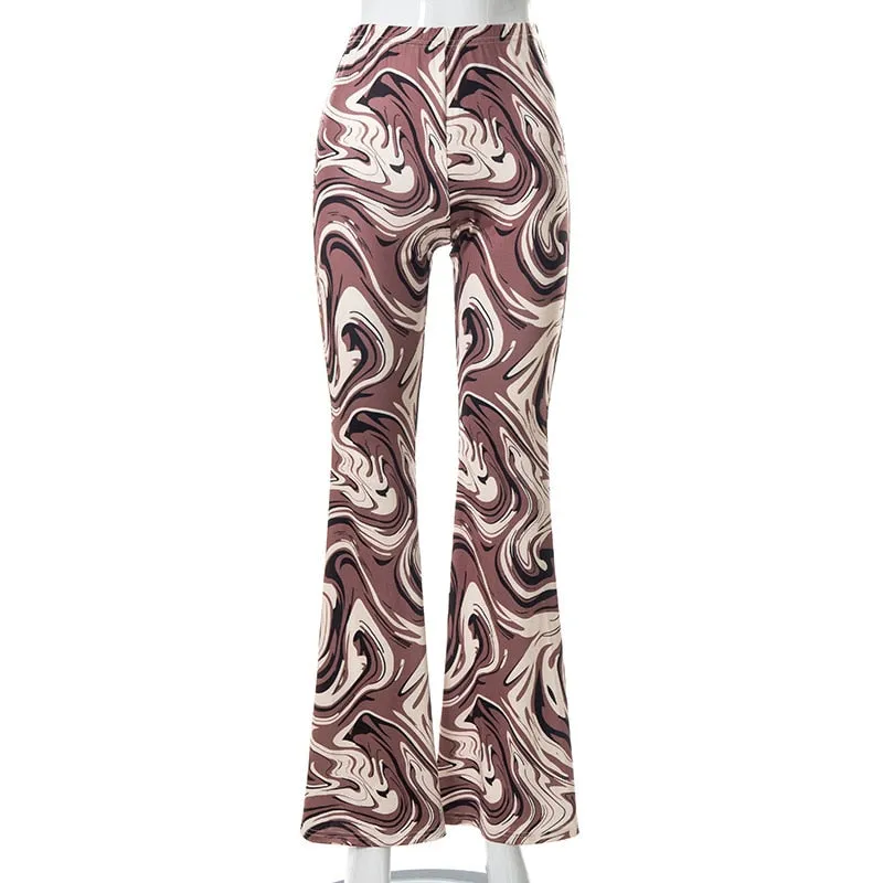 Funki Buys | Pants | Women's  Ripple Print Flared Bell Bottoms