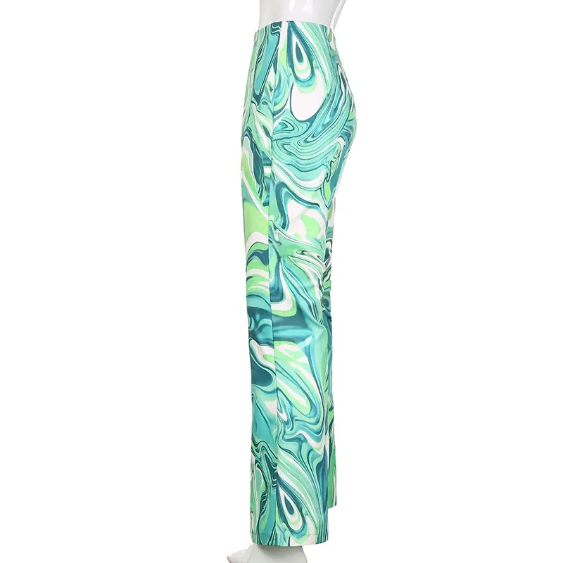 Funki Buys | Pants | Women's  Ripple Print Flared Bell Bottoms