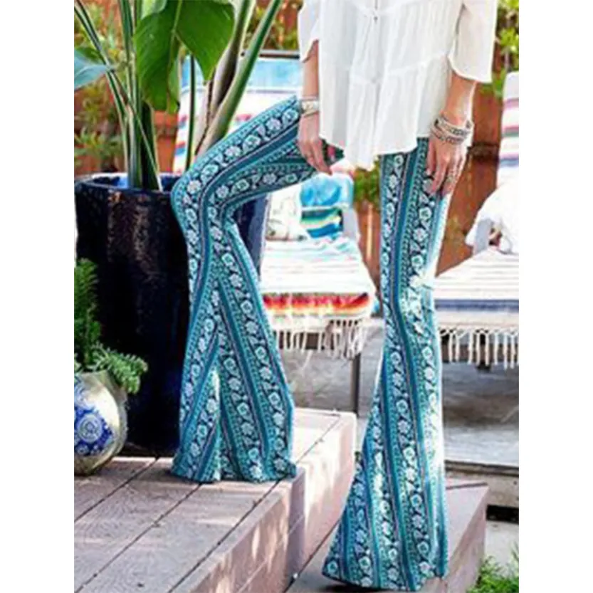 Funki Buys | Pants | Women's  Ripple Print Flared Bell Bottoms