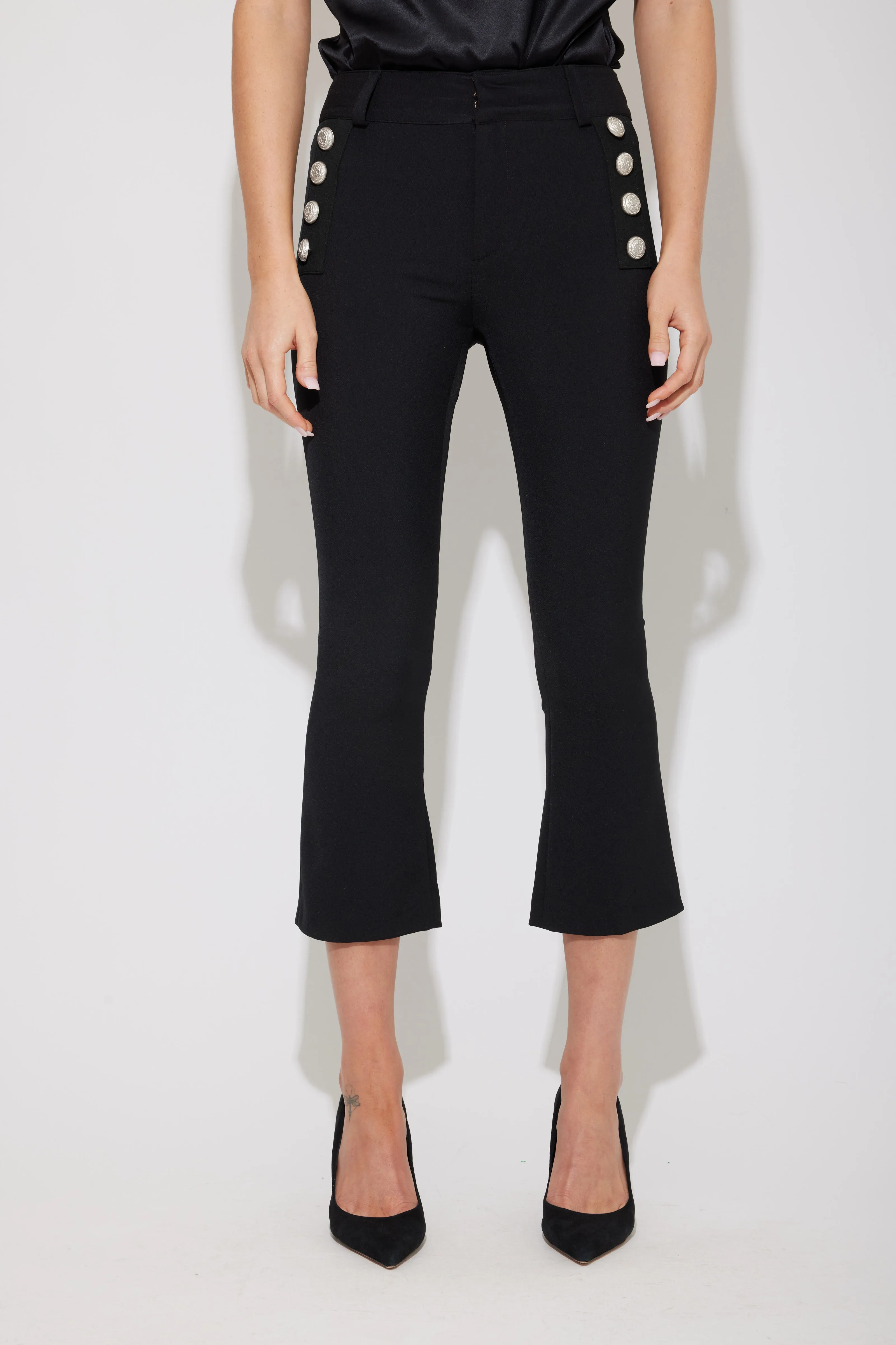 GEN Amirah Crepe Pants in Black with Button Detail