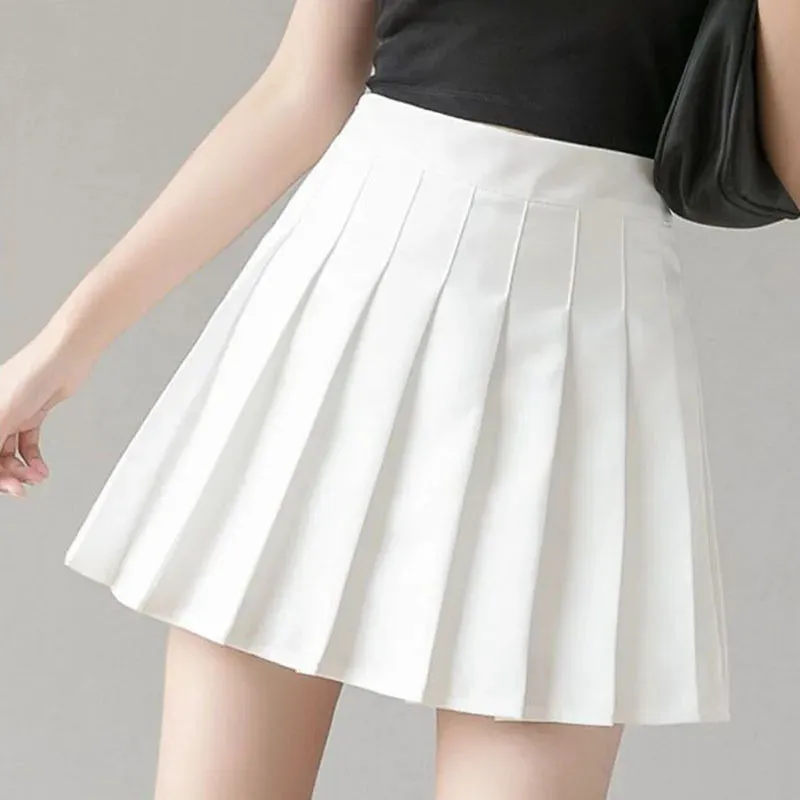 Girlary Women Jk Sexy Pleated Skirt Fashion High Waist White Mini Skirt Elegant Preppy Style Female A-Line Dance Skirt Summer New