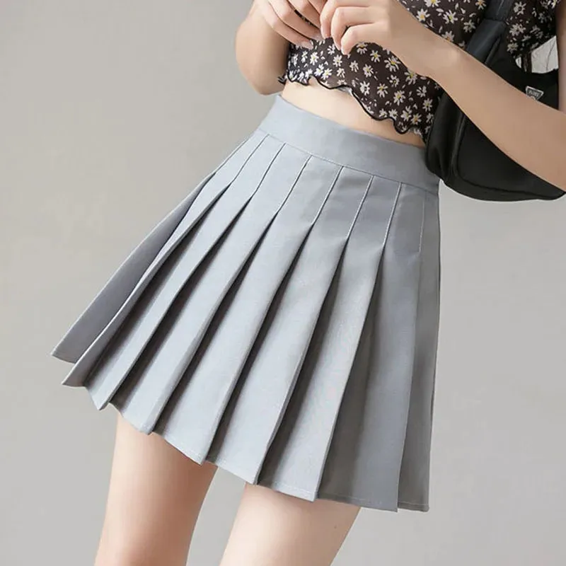 Girlary Women Jk Sexy Pleated Skirt Fashion High Waist White Mini Skirt Elegant Preppy Style Female A-Line Dance Skirt Summer New