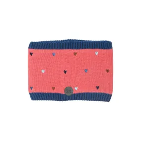 Girls' Knit Necktube Coral And Blue Hearts - Tea Rose | DEUX PAR DEUX