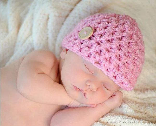 Girly Pink Newborn Button Beanie Hat