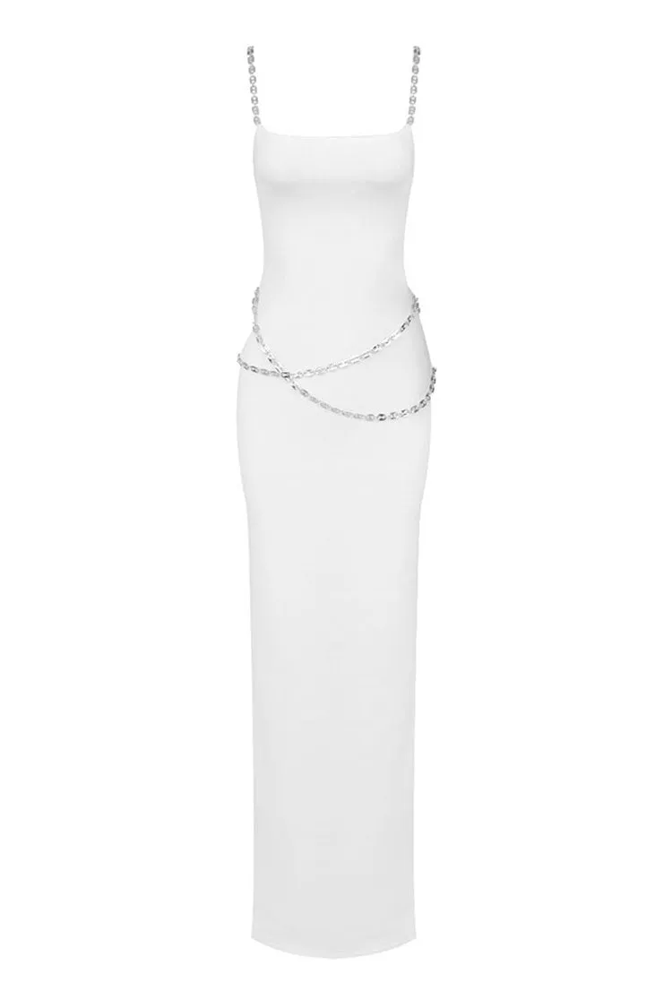 Goddess Chain Link Bandage Knit Sleeveless Bodycon Slip Evening Maxi Dress