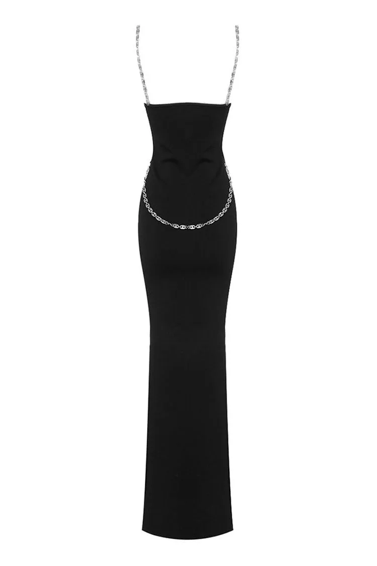 Goddess Chain Link Bandage Knit Sleeveless Bodycon Slip Evening Maxi Dress