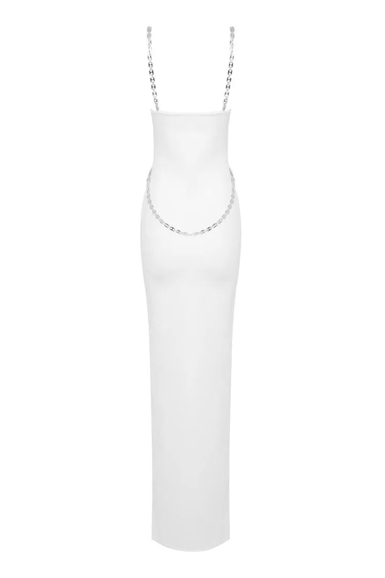 Goddess Chain Link Bandage Knit Sleeveless Bodycon Slip Evening Maxi Dress