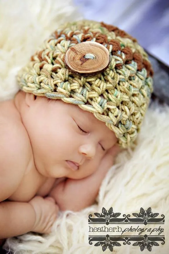 Green Brown Newborn Beanie Hat