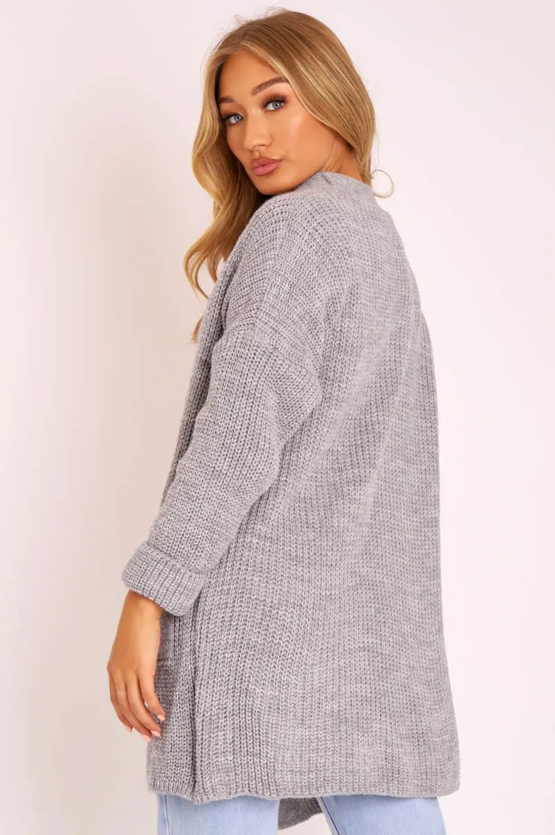 Grey Knitted Oversized Pocket Detail Cardigan - Anna