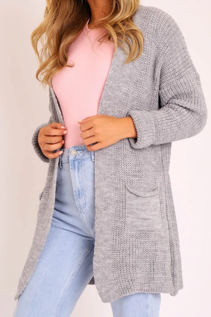 Grey Knitted Oversized Pocket Detail Cardigan - Anna