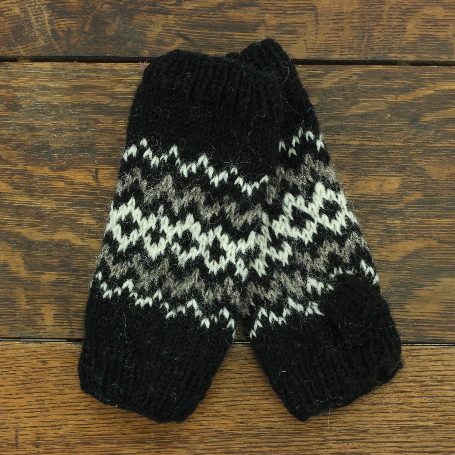 Hand Knitted Wool Arm Warmer - Fairisle Black