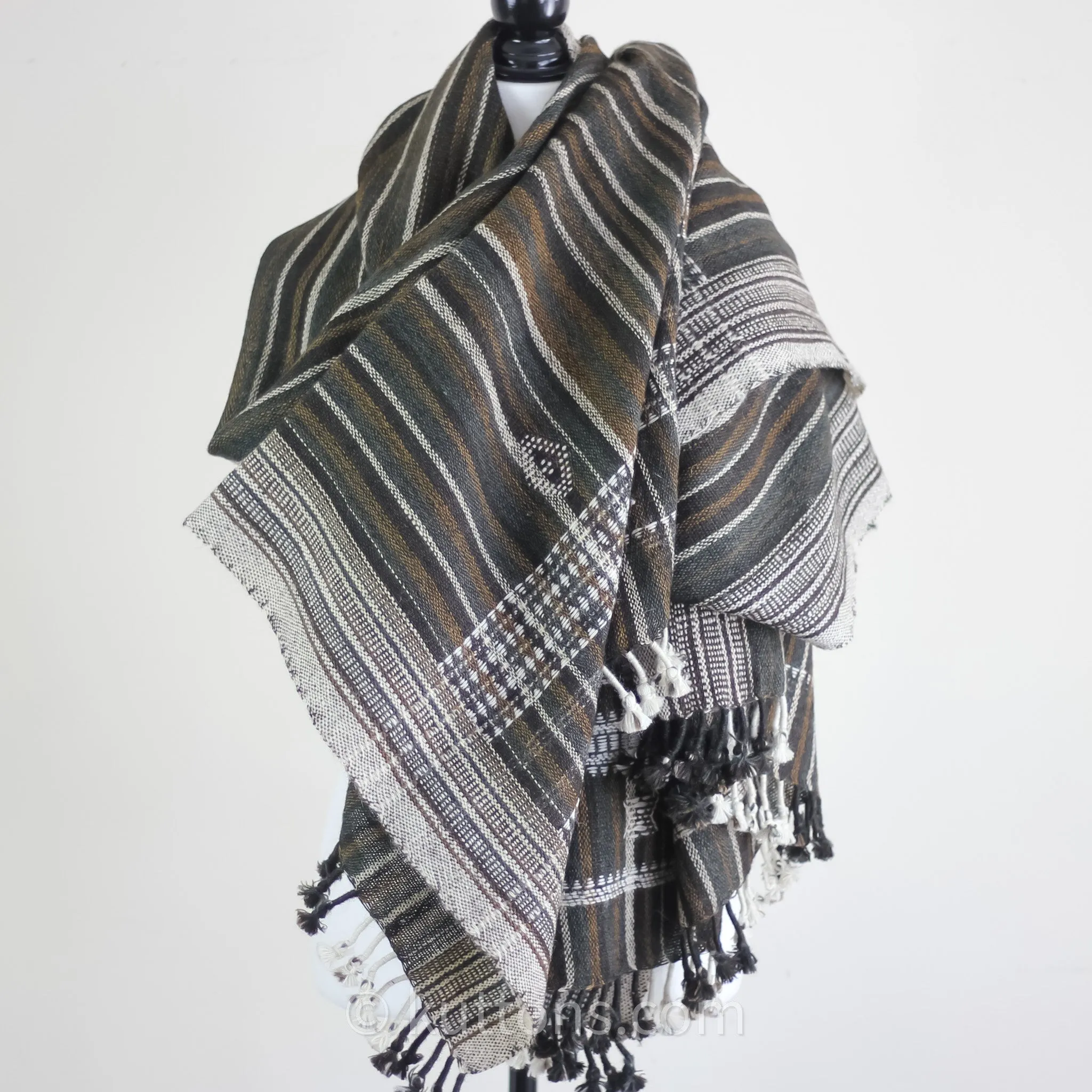 Handspun & Handwoven Ethnic Desi Wool Shawl cum Throw | Brown, 38x86"